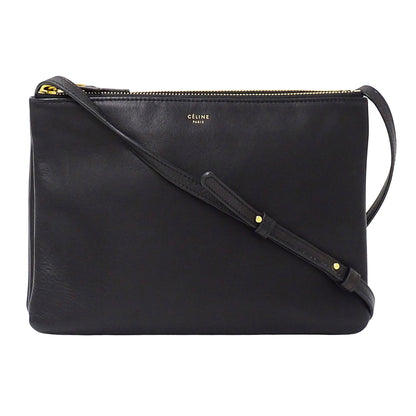 CELINE セリーヌ トリオ ラージ ショルダーバッグ ブラック レザー レディース 【中古】