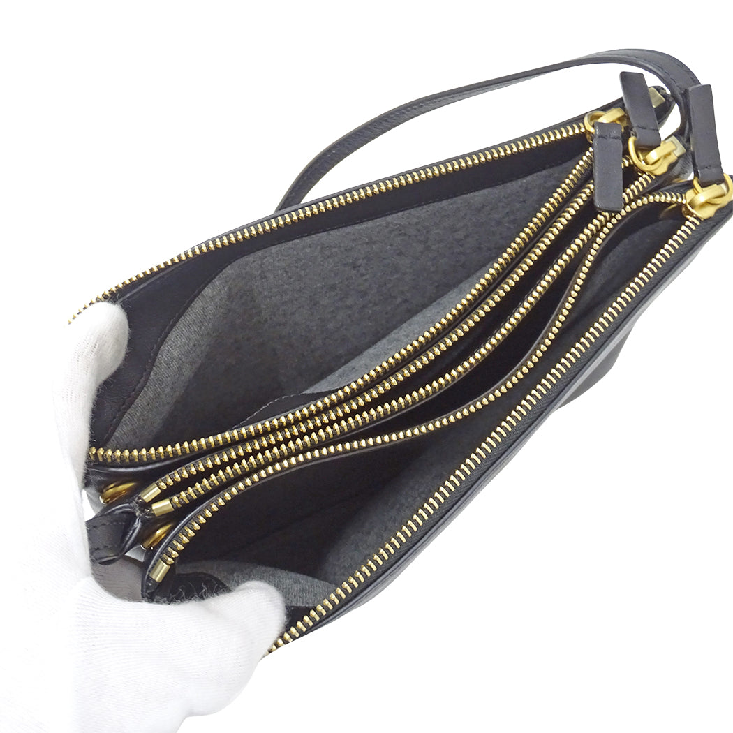 CELINE セリーヌ トリオ ラージ ショルダーバッグ ブラック レザー レディース 【中古】