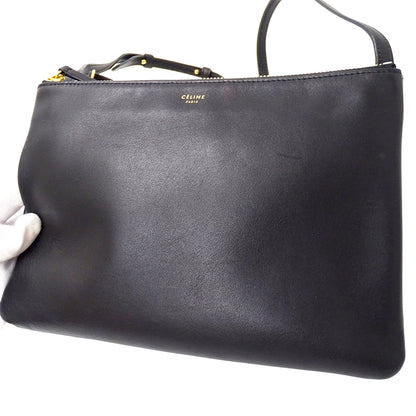 CELINE セリーヌ トリオ ラージ ショルダーバッグ ブラック レザー レディース 【中古】