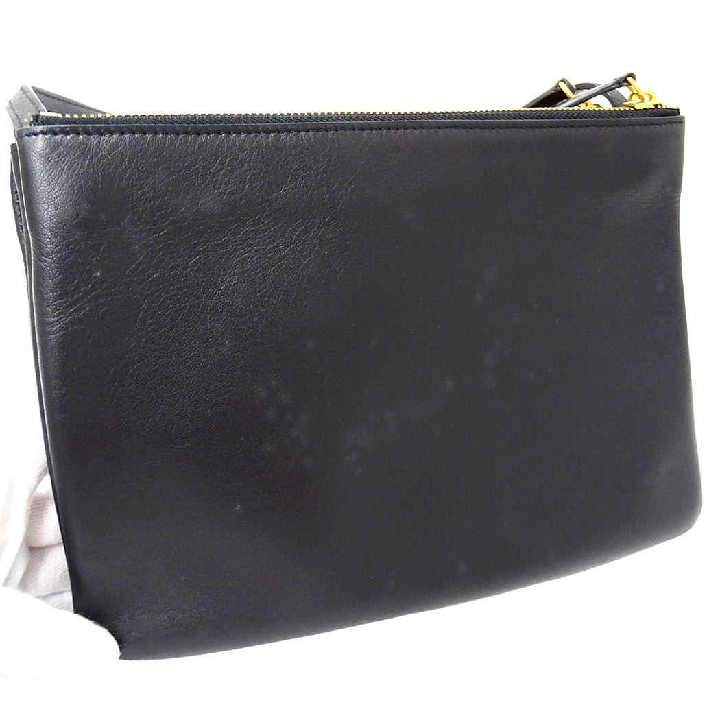 CELINE セリーヌ トリオ ラージ ショルダーバッグ ブラック レザー レディース 【中古】