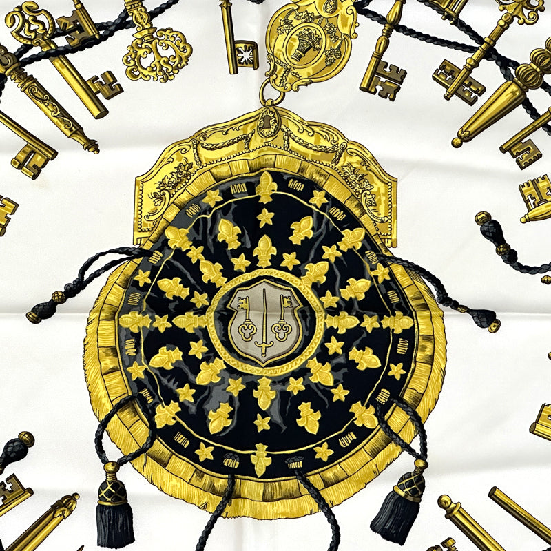HERMES エルメス カレ90 LES CLES 鍵 スカーフ ブラック マルチカラー シルク レディース 【中古】