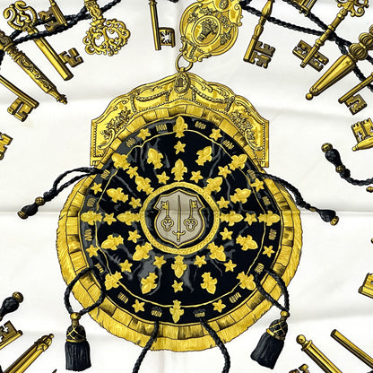 HERMES エルメス カレ90 LES CLES 鍵 スカーフ ブラック マルチカラー シルク レディース 【中古】