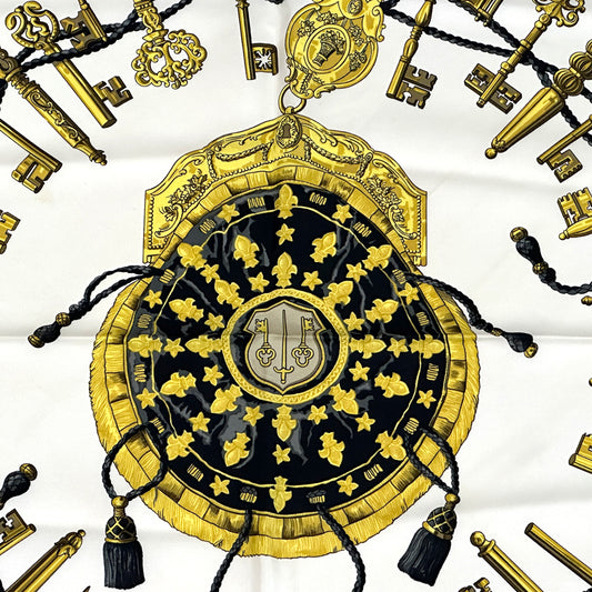 HERMES エルメス カレ90 LES CLES 鍵 スカーフ ブラック マルチカラー シルク レディース 【中古】