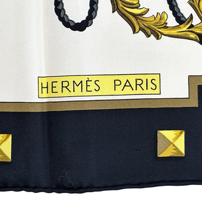 HERMES エルメス カレ90 LES CLES 鍵 スカーフ ブラック マルチカラー シルク レディース 【中古】
