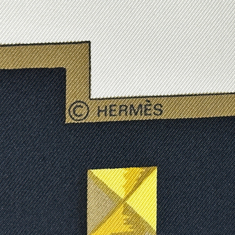 HERMES エルメス カレ90 LES CLES 鍵 スカーフ ブラック マルチカラー シルク レディース 【中古】