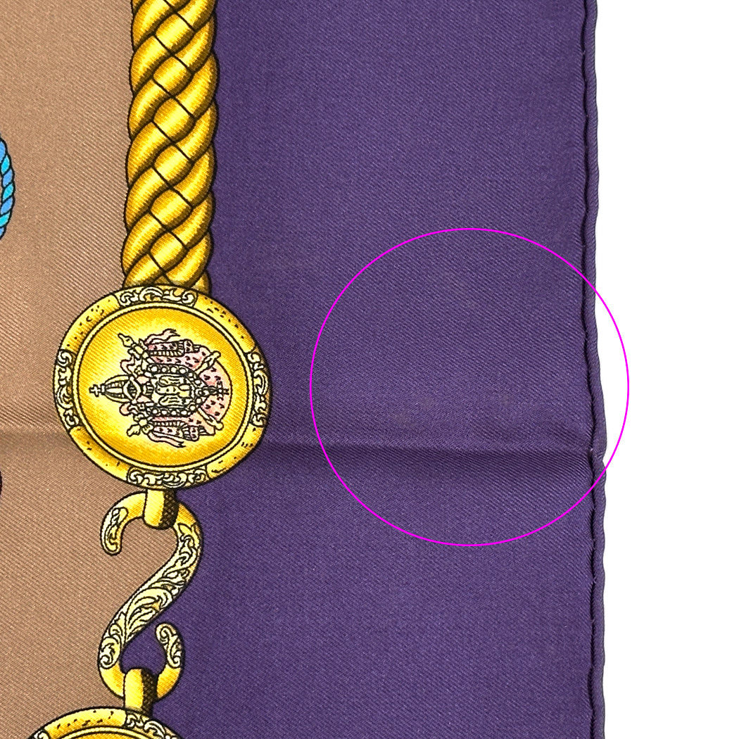 HERMES エルメス カレ90 LES TAMBOURS タンブールの太鼓 スカーフ パープル ブラウン シルク レディース 【中古】