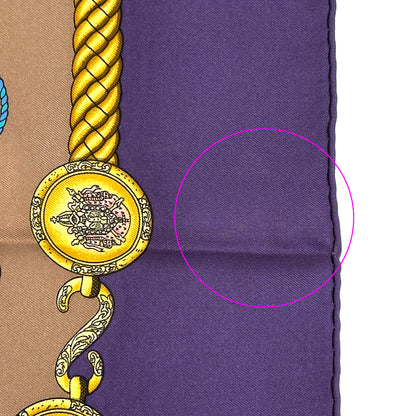 HERMES エルメス カレ90 LES TAMBOURS タンブールの太鼓 スカーフ パープル ブラウン シルク レディース 【中古】