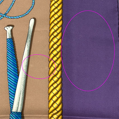 HERMES エルメス カレ90 LES TAMBOURS タンブールの太鼓 スカーフ パープル ブラウン シルク レディース 【中古】