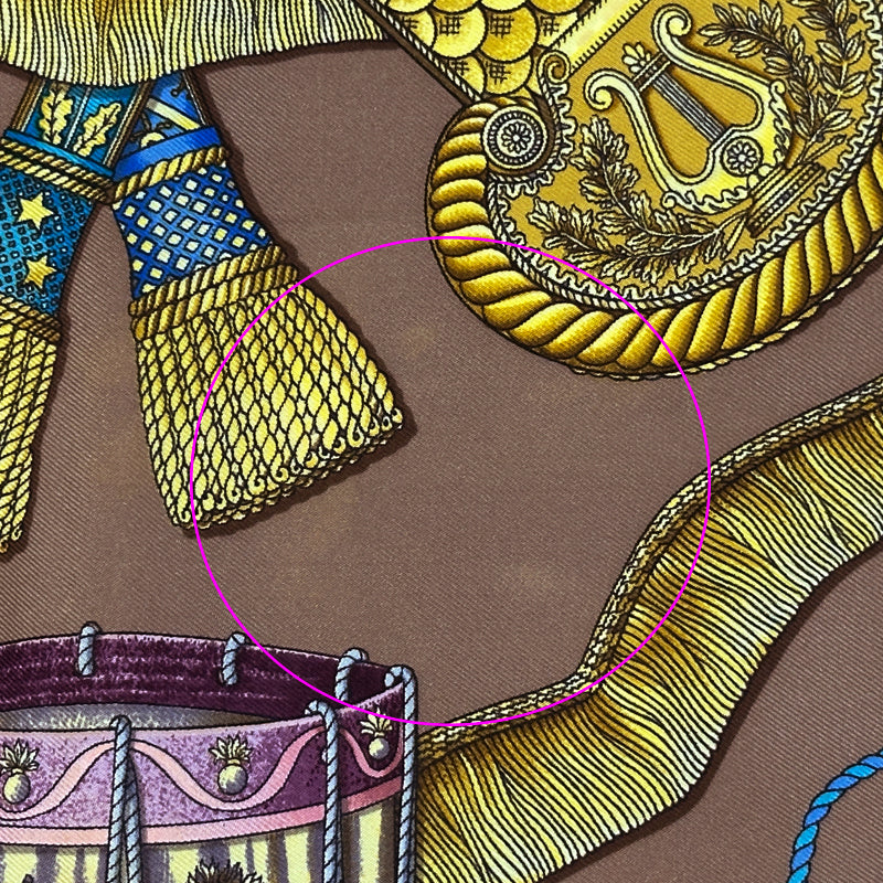 HERMES エルメス カレ90 LES TAMBOURS タンブールの太鼓 スカーフ パープル ブラウン シルク レディース 【中古】