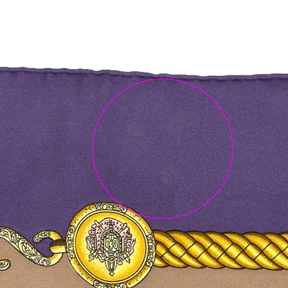 HERMES エルメス カレ90 LES TAMBOURS タンブールの太鼓 スカーフ パープル ブラウン シルク レディース 【中古】
