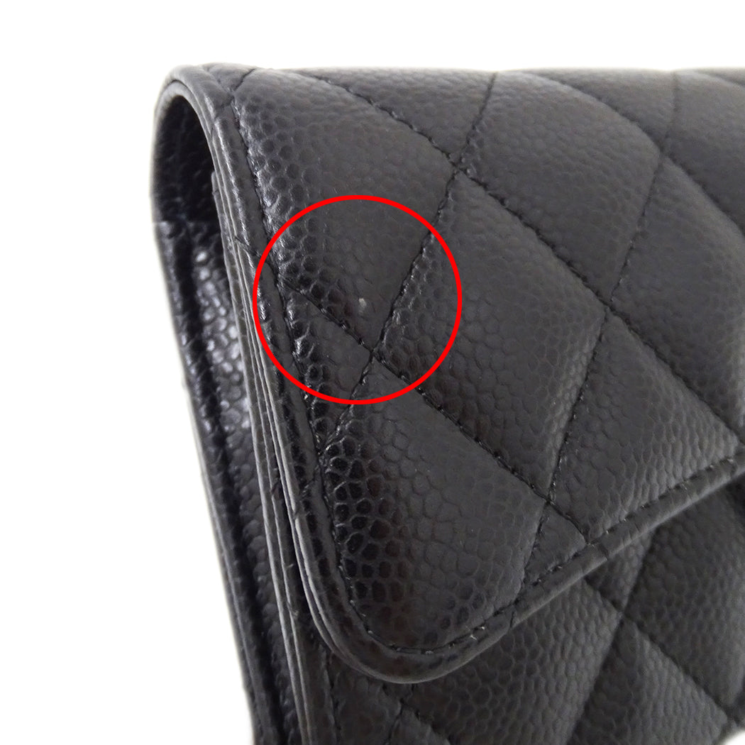CHANEL シャネル 長財布 マトラッセ ブラック ゴールド金具 キャビアスキン レディース 【中古】