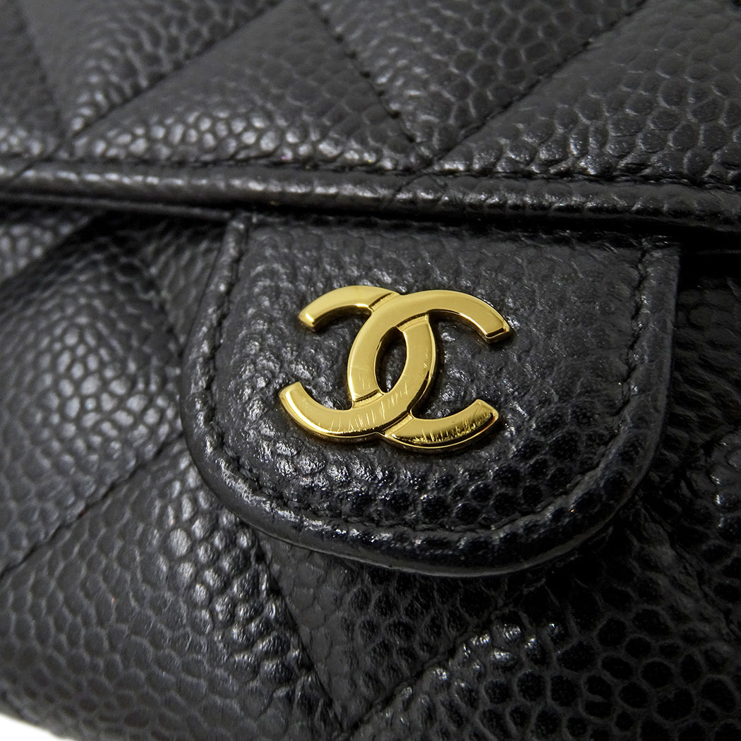CHANEL シャネル 長財布 マトラッセ ブラック ゴールド金具 キャビアスキン レディース 【中古】