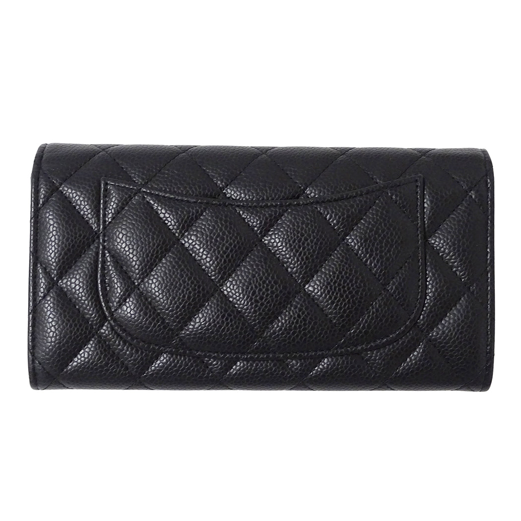 CHANEL シャネル 長財布 マトラッセ ブラック ゴールド金具 キャビアスキン レディース 【中古】