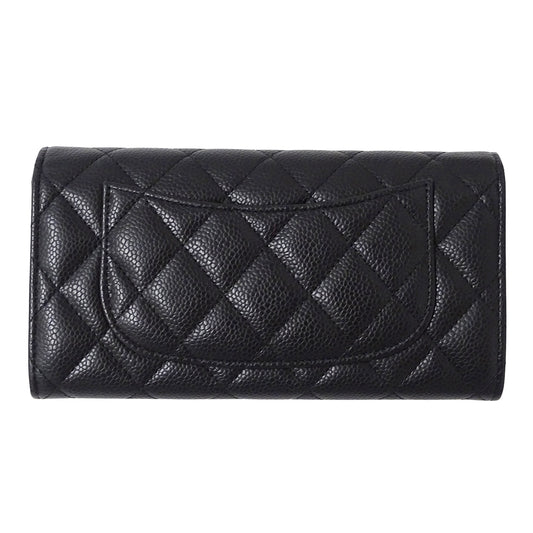 CHANEL シャネル 長財布 マトラッセ ブラック ゴールド金具 キャビアスキン レディース 【中古】
