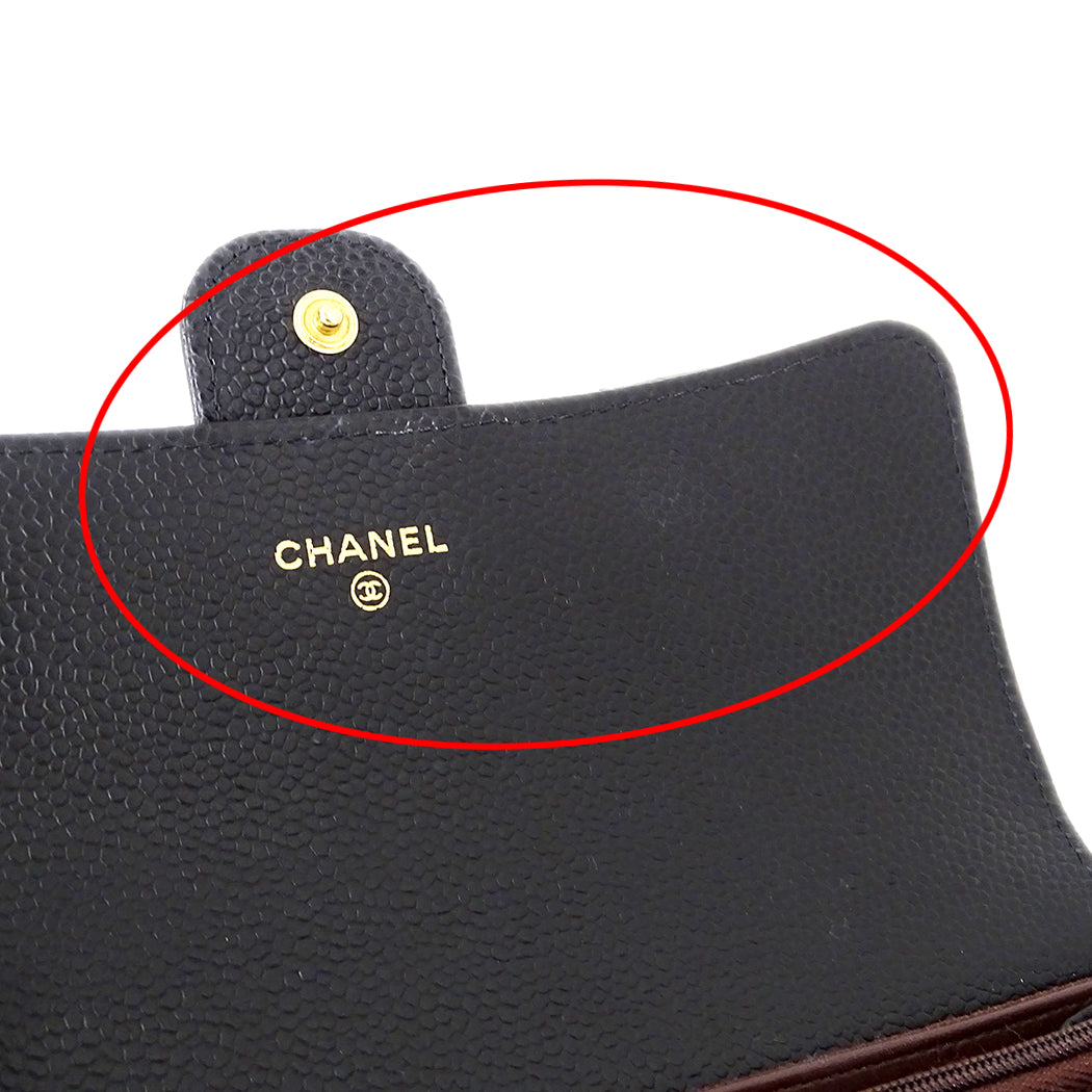 CHANEL シャネル 長財布 マトラッセ ブラック ゴールド金具 キャビアスキン レディース 【中古】