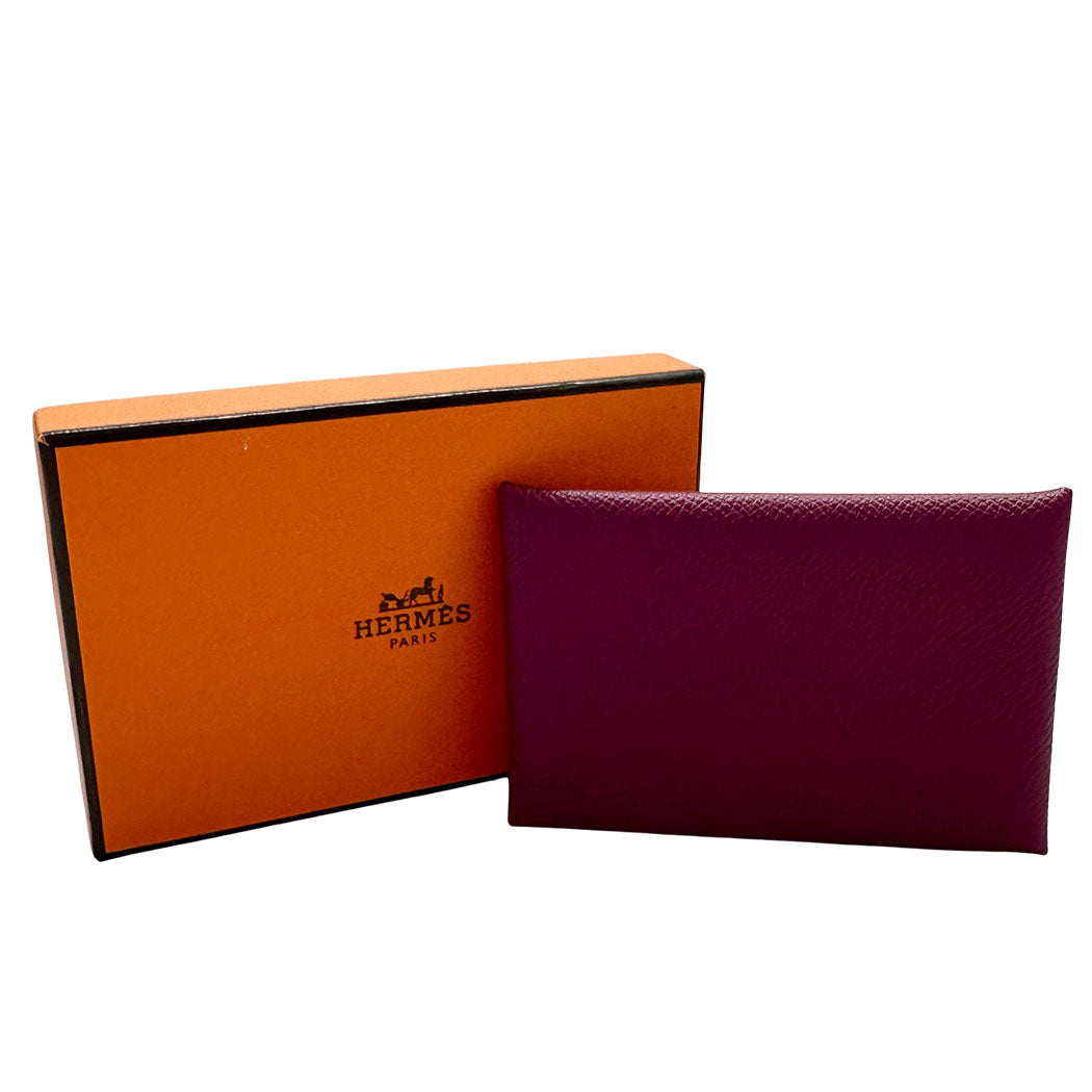 HERMES エルメス カルヴィ カードケース パープル ヴォーエプソン レディース メンズ 【中古】