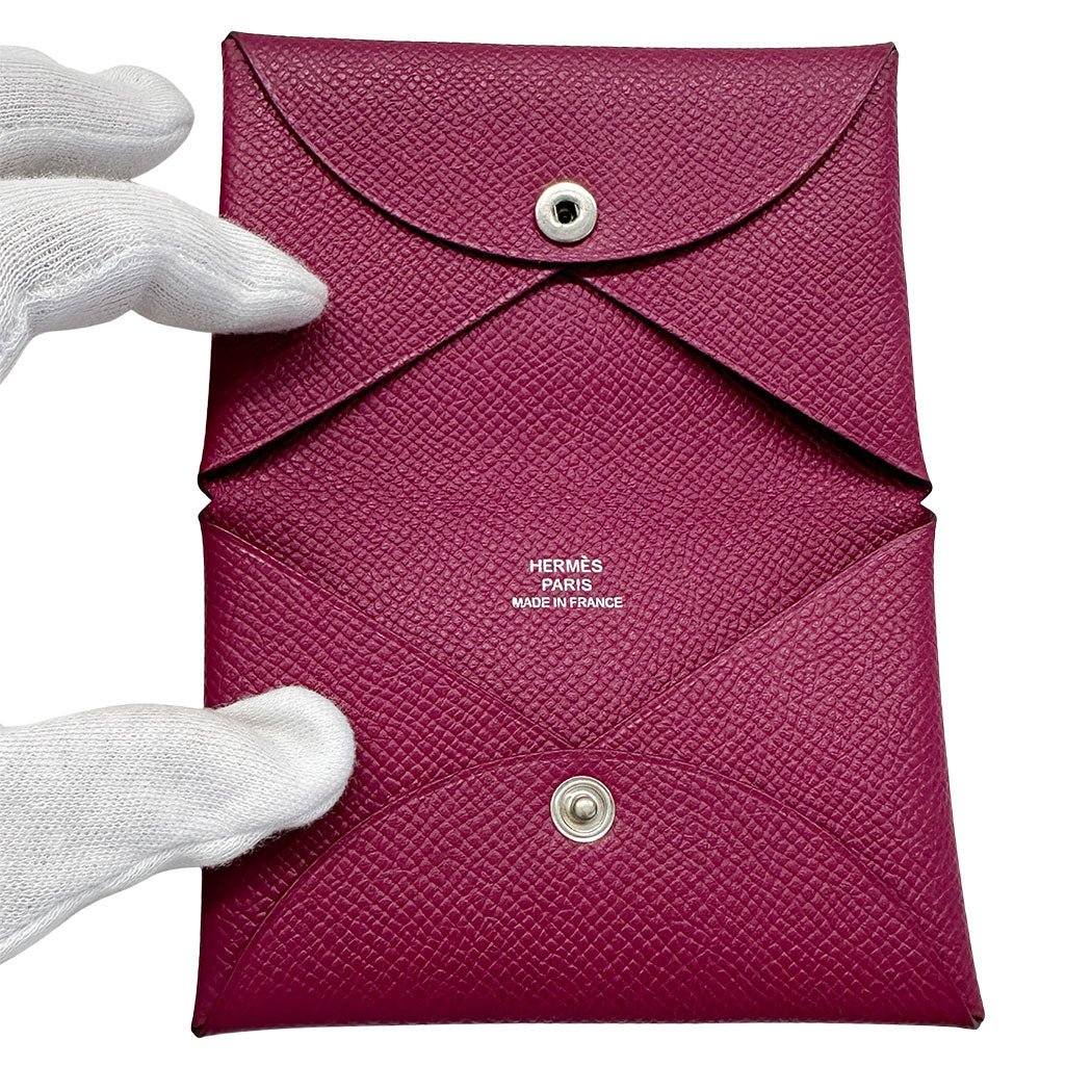 HERMES エルメス カルヴィ カードケース パープル ヴォーエプソン レディース メンズ 【中古】