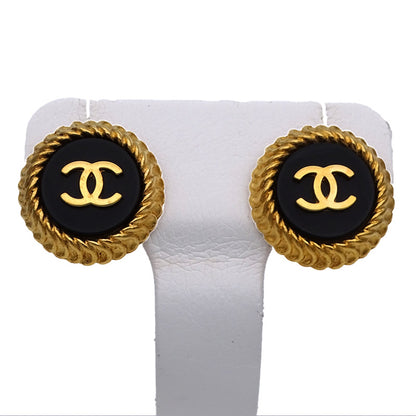CHANEL シャネル ラウンド イヤリング メタル ゴールド ブラック レディース 【中古】
