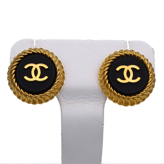 CHANEL シャネル ラウンド イヤリング メタル ゴールド ブラック レディース 【中古】