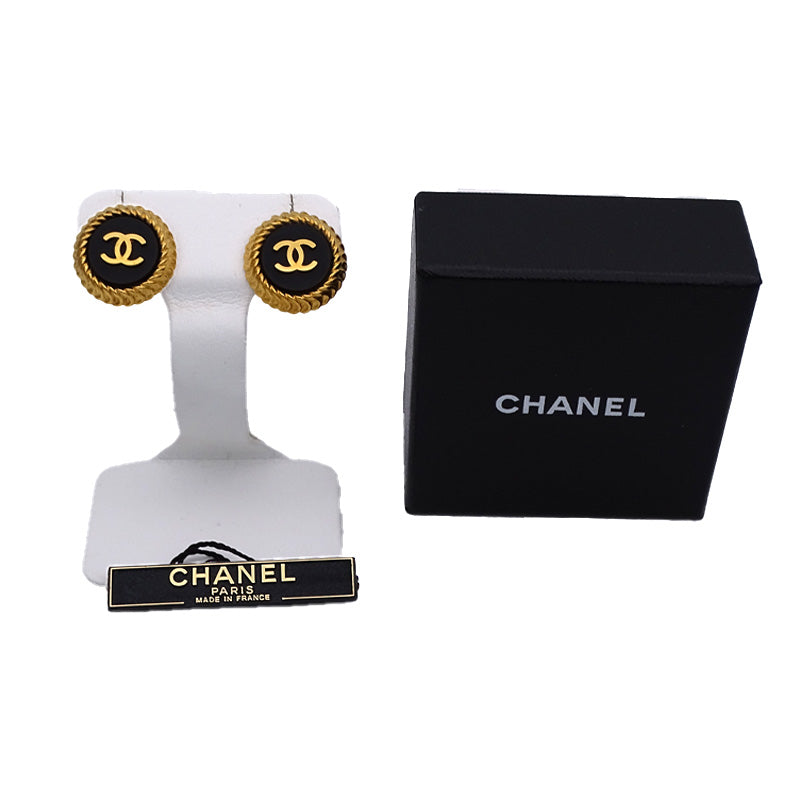 CHANEL シャネル ラウンド イヤリング メタル ゴールド ブラック レディース 【中古】