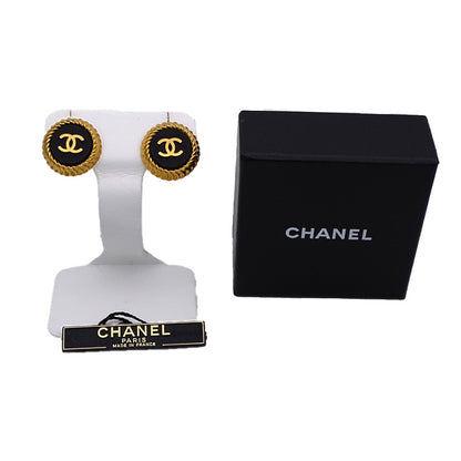 CHANEL シャネル ラウンド イヤリング メタル ゴールド ブラック レディース 【中古】