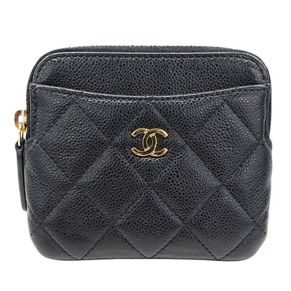CHANEL シャネル フラグメントケース コインケース マトラッセ ブラック ゴールド金具 キャビアスキン レディース 【中古】
