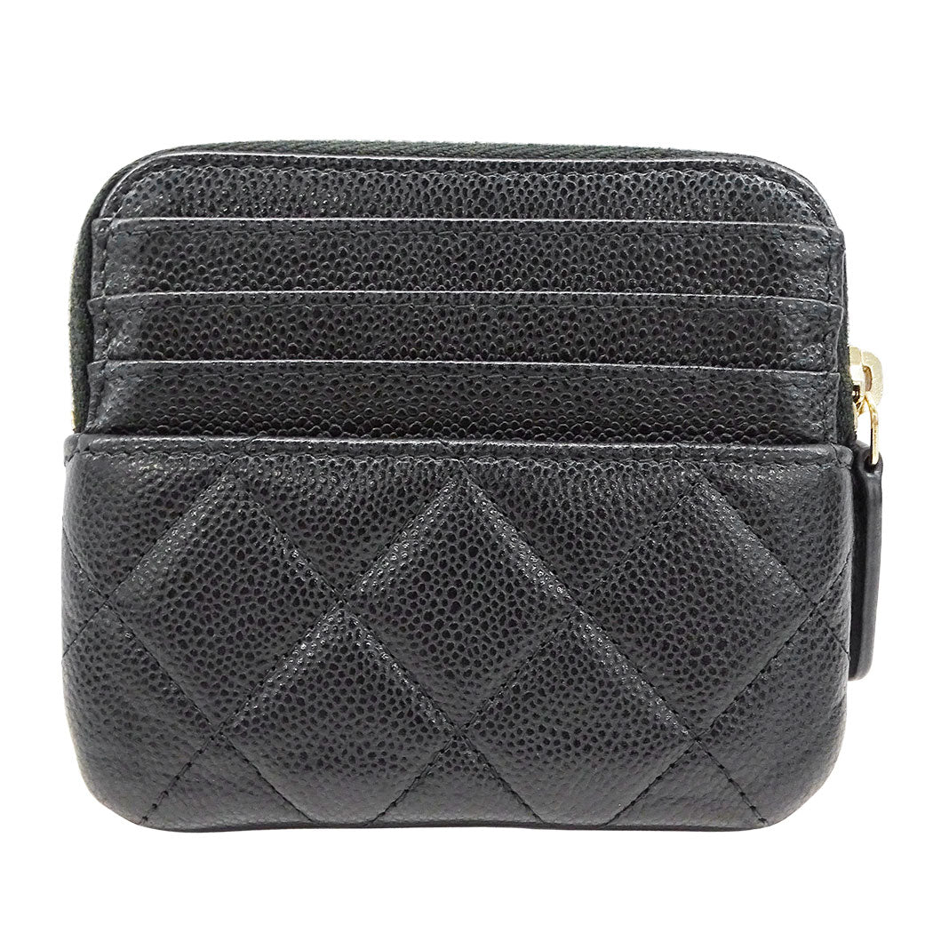 CHANEL シャネル フラグメントケース コインケース マトラッセ ブラック ゴールド金具 キャビアスキン レディース 【中古】