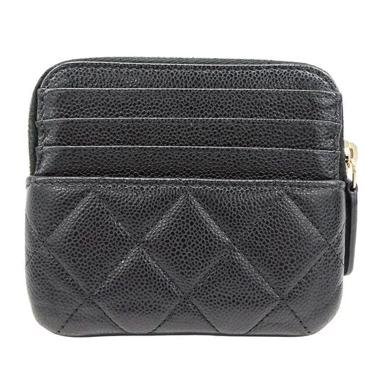 CHANEL シャネル フラグメントケース コインケース マトラッセ ブラック ゴールド金具 キャビアスキン レディース 【中古】