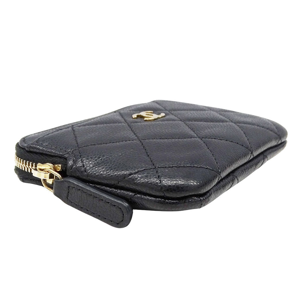 CHANEL シャネル フラグメントケース コインケース マトラッセ ブラック ゴールド金具 キャビアスキン レディース 【中古】