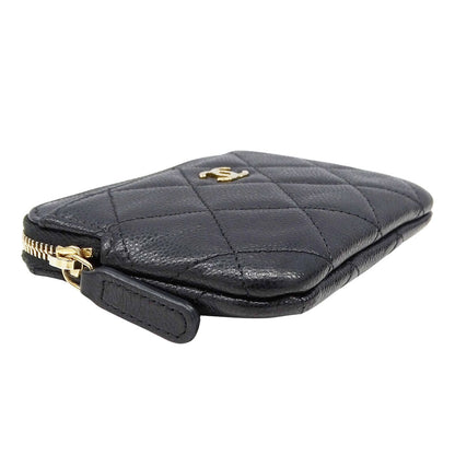 CHANEL シャネル フラグメントケース コインケース マトラッセ ブラック ゴールド金具 キャビアスキン レディース 【中古】