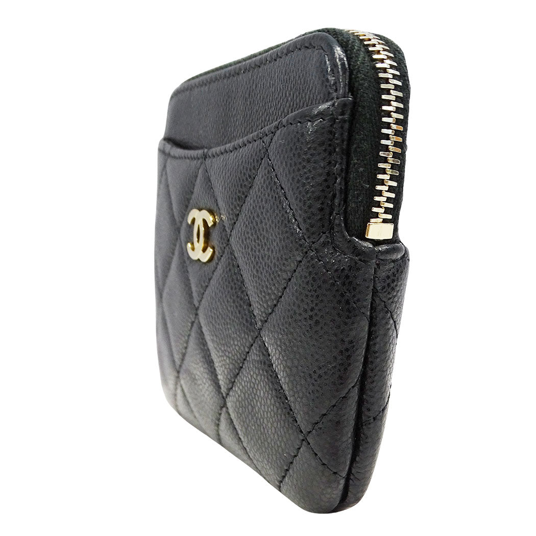 CHANEL シャネル フラグメントケース コインケース マトラッセ ブラック ゴールド金具 キャビアスキン レディース 【中古】