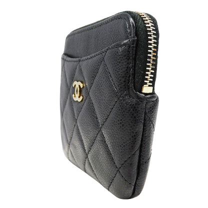 CHANEL シャネル フラグメントケース コインケース マトラッセ ブラック ゴールド金具 キャビアスキン レディース 【中古】