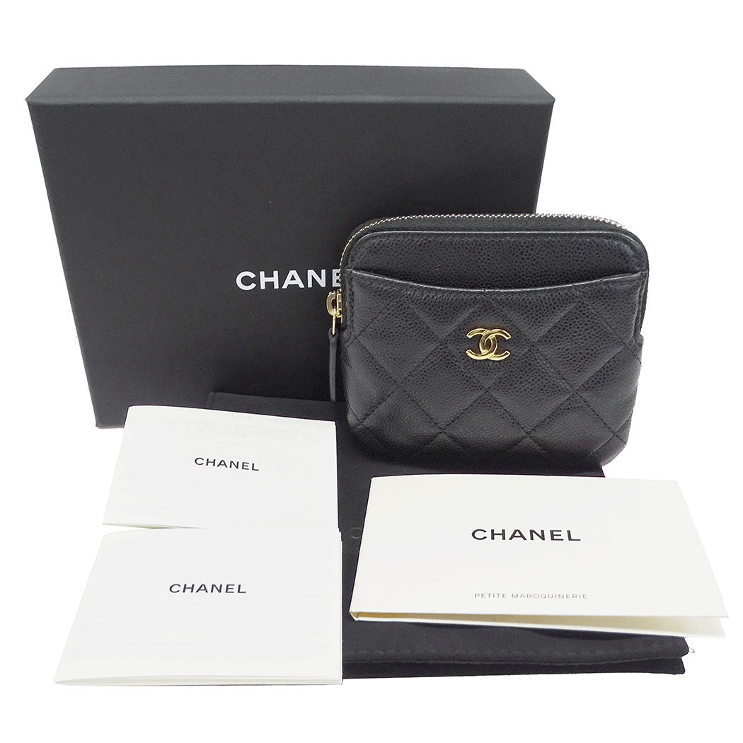 CHANEL シャネル フラグメントケース コインケース マトラッセ ブラック ゴールド金具 キャビアスキン レディース 【中古】