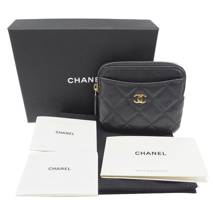 CHANEL シャネル フラグメントケース コインケース マトラッセ ブラック ゴールド金具 キャビアスキン レディース 【中古】