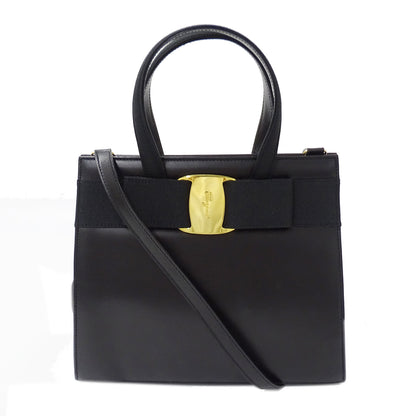 Ferragamo フェラガモ ハンドバッグ ヴァラリボン ブラック レザー レディース 【中古】