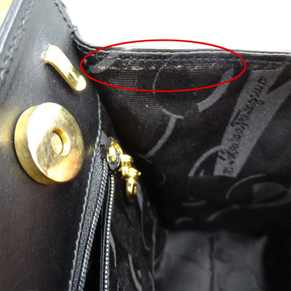 Ferragamo フェラガモ ハンドバッグ ヴァラリボン ブラック レザー レディース 【中古】