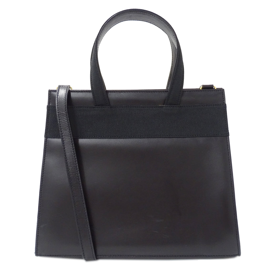 Ferragamo フェラガモ ハンドバッグ ヴァラリボン ブラック レザー レディース 【中古】