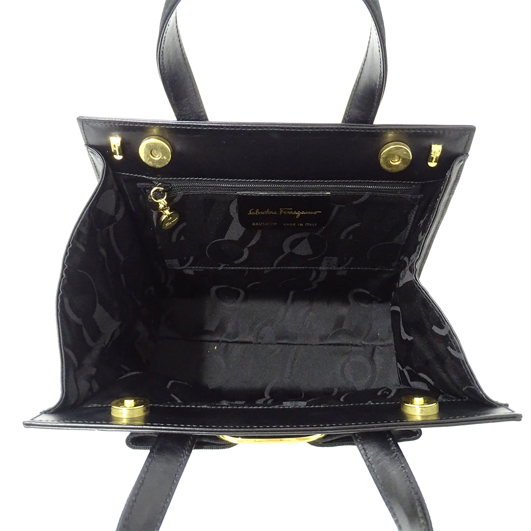 Ferragamo フェラガモ ハンドバッグ ヴァラリボン ブラック レザー レディース 【中古】