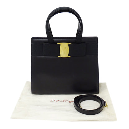 Ferragamo フェラガモ ハンドバッグ ヴァラリボン ブラック レザー レディース 【中古】