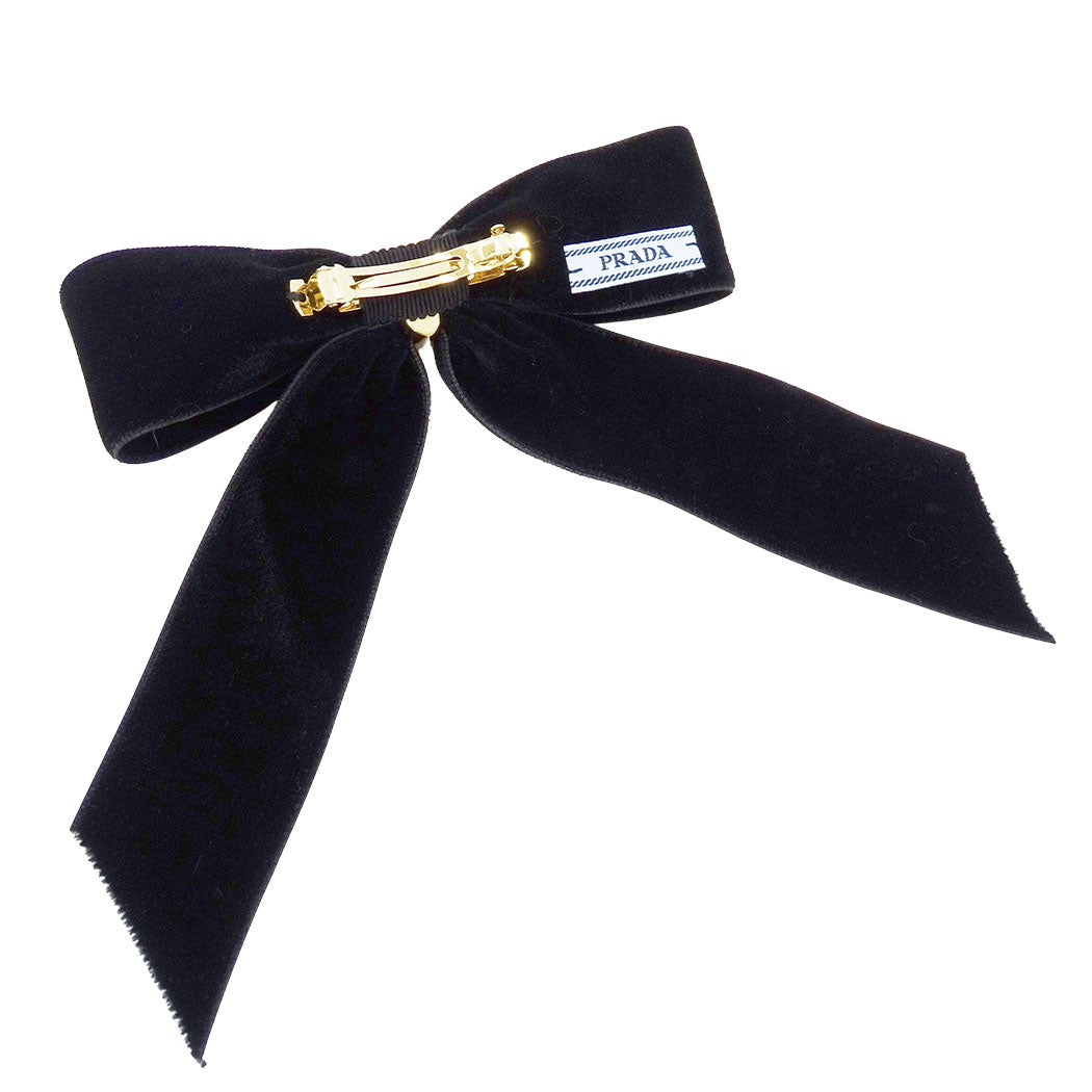 PRADA プラダ ベルベット ヘアクリップ バレッタ レーヨン ブラック レディース 1IF154 【中古】