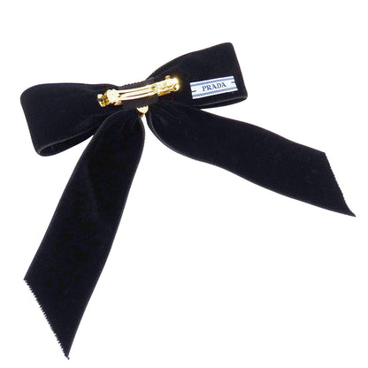 PRADA プラダ ベルベット ヘアクリップ バレッタ レーヨン ブラック レディース 1IF154 【中古】