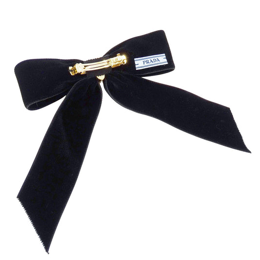PRADA プラダ ベルベット ヘアクリップ バレッタ レーヨン ブラック レディース 1IF154 【中古】