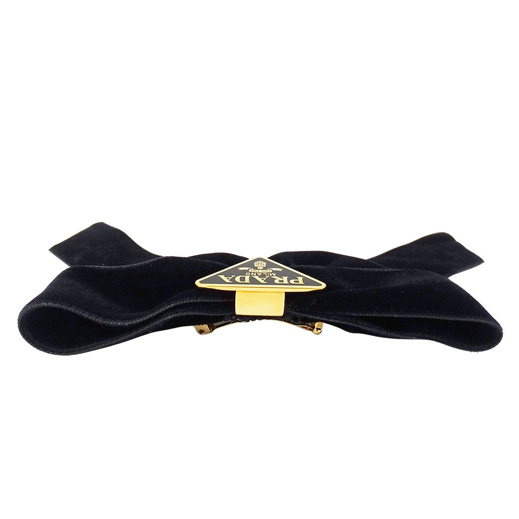 PRADA プラダ ベルベット ヘアクリップ バレッタ レーヨン ブラック レディース 1IF154 【中古】