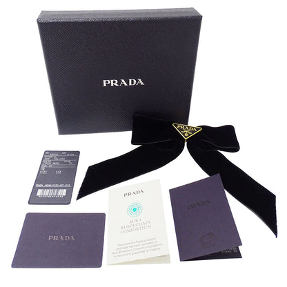 PRADA プラダ ベルベット ヘアクリップ バレッタ レーヨン ブラック レディース 1IF154 【中古】