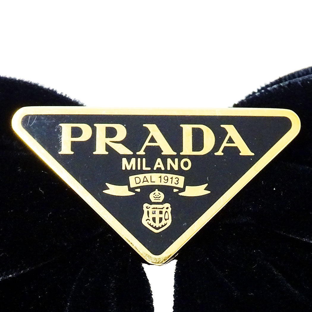 PRADA プラダ ベルベット ヘアクリップ バレッタ レーヨン ブラック レディース 1IF154 【中古】