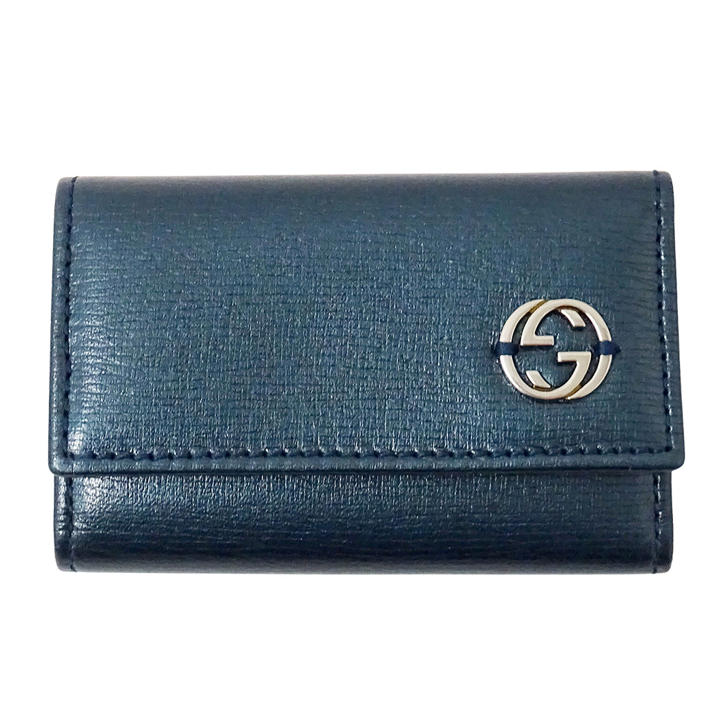 GUCCI グッチ キーケース インターロッキングG メタリックブルーグリーン 256337 レザー メンズ 【中古】