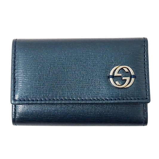 GUCCI グッチ キーケース インターロッキングG メタリックブルーグリーン 256337 レザー メンズ 【中古】