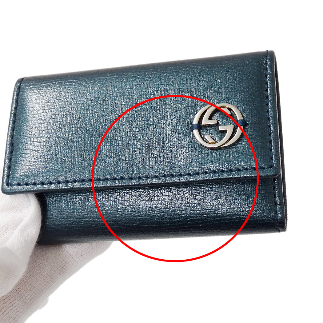 GUCCI グッチ キーケース インターロッキングG メタリックブルーグリーン 256337 レザー メンズ 【中古】
