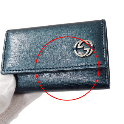 GUCCI グッチ キーケース インターロッキングG メタリックブルーグリーン 256337 レザー メンズ 【中古】