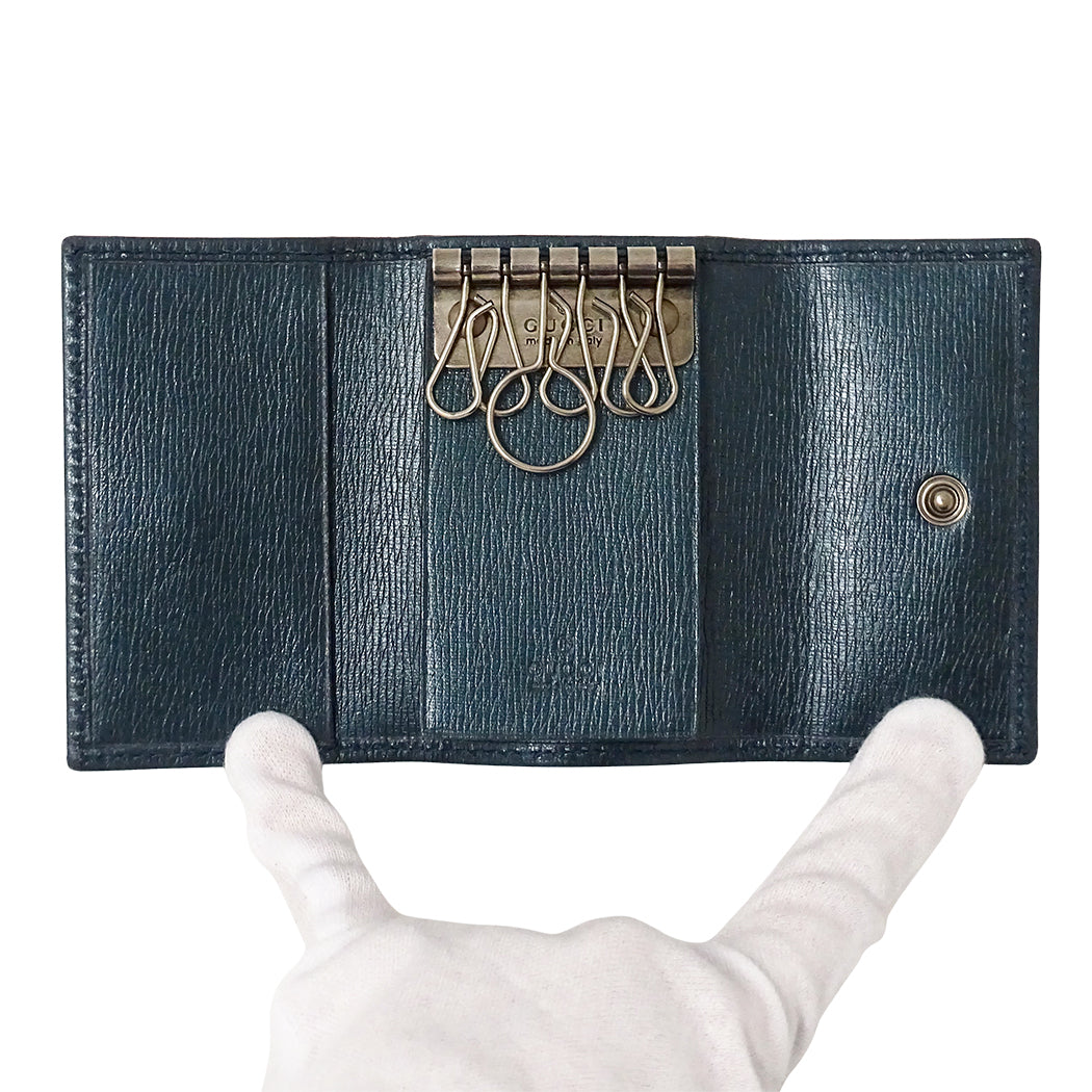 GUCCI グッチ キーケース インターロッキングG メタリックブルーグリーン 256337 レザー メンズ 【中古】